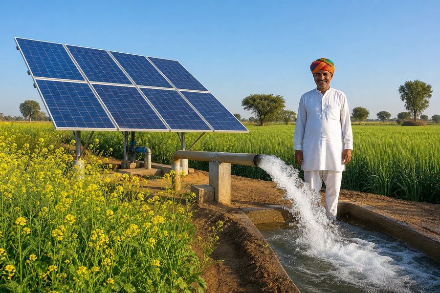 Solar water pump installation for a farm in rural Rajasthan