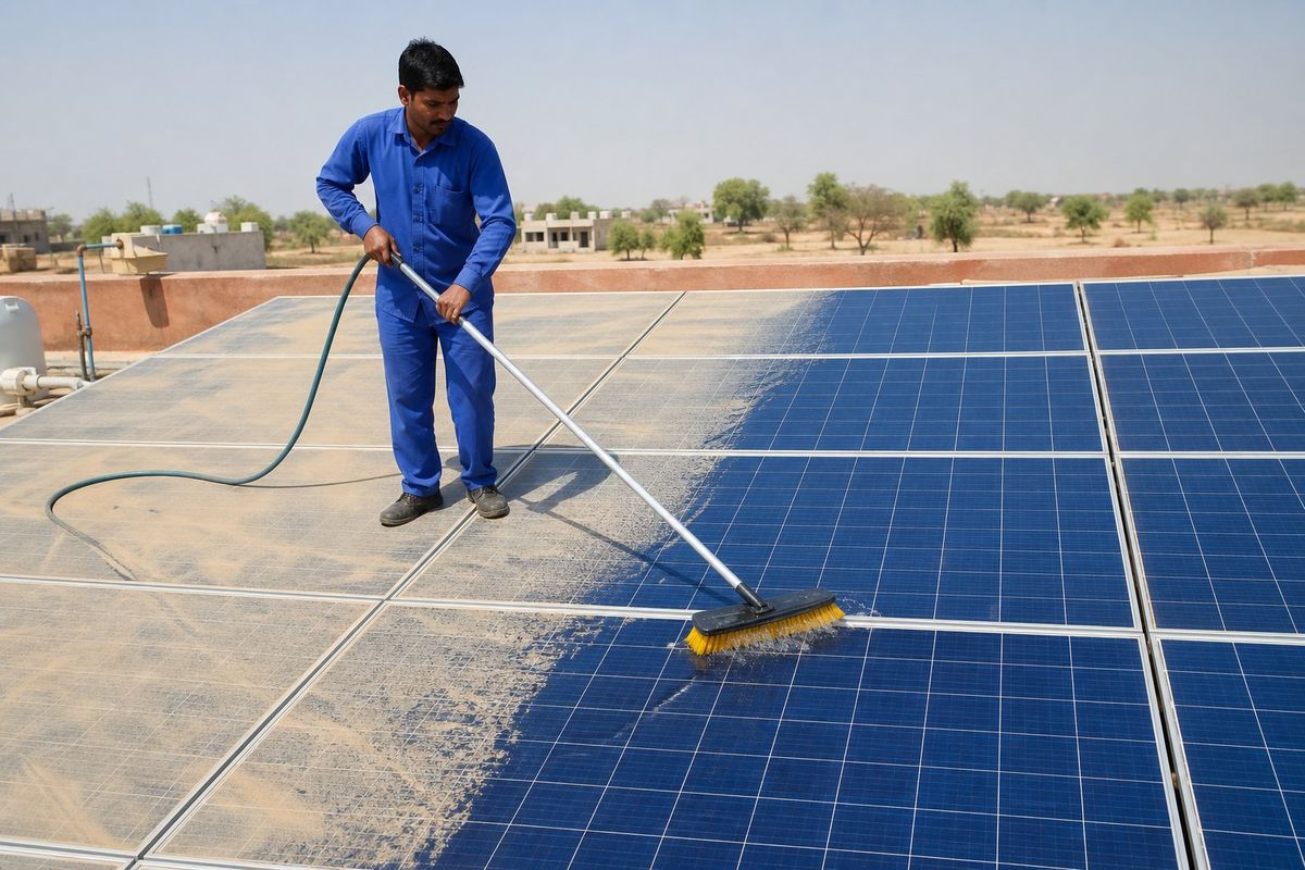 Solar Panel Maintenance in Rajasthan: Dust, Cleaning & Output Loss