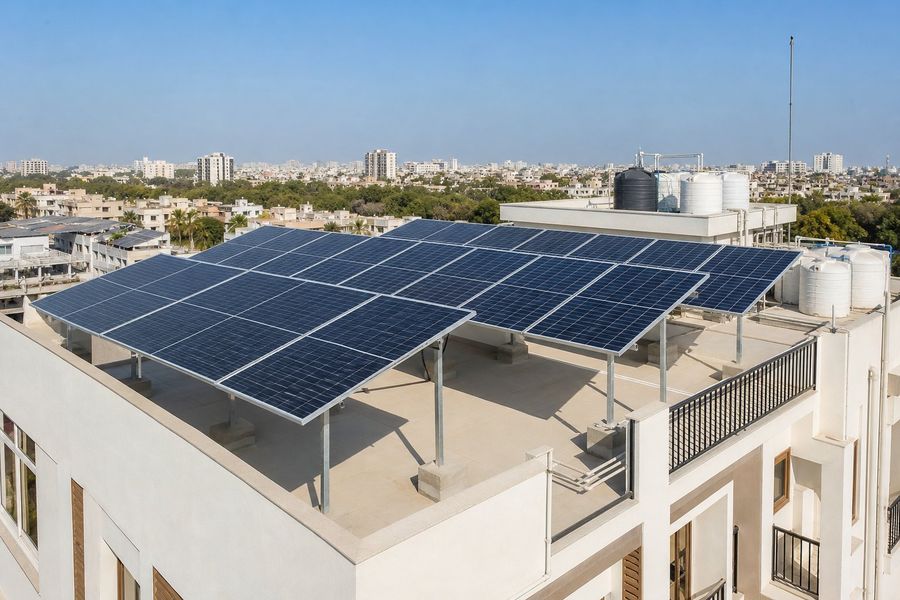 10kW rooftop solar plant on an apartment society terrace in Jagatpura, Jaipur