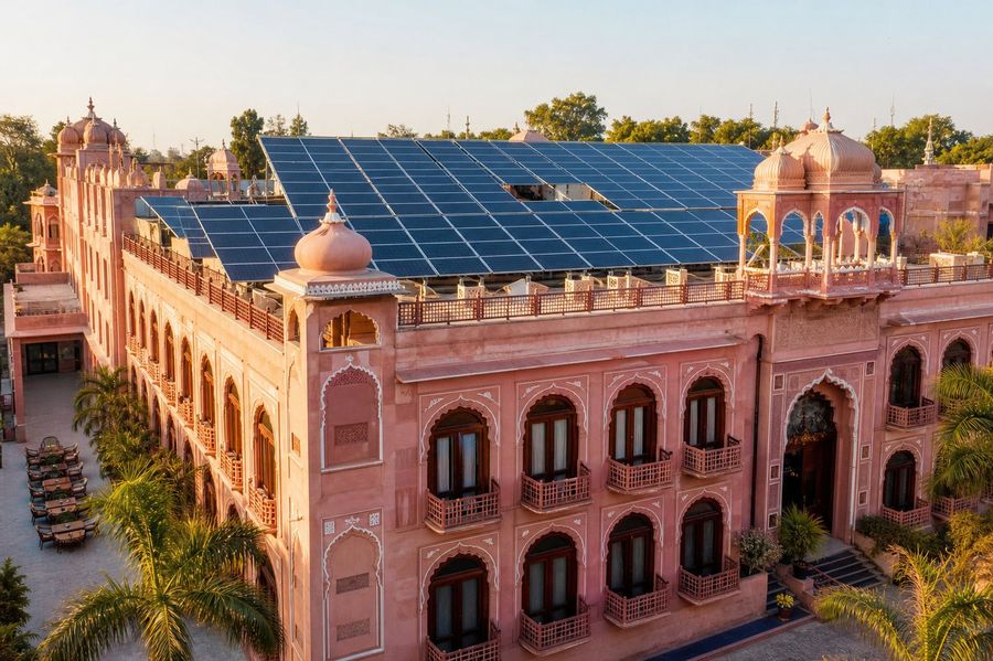 45kW rooftop solar plant on a boutique hotel on Amer Road, Jaipur