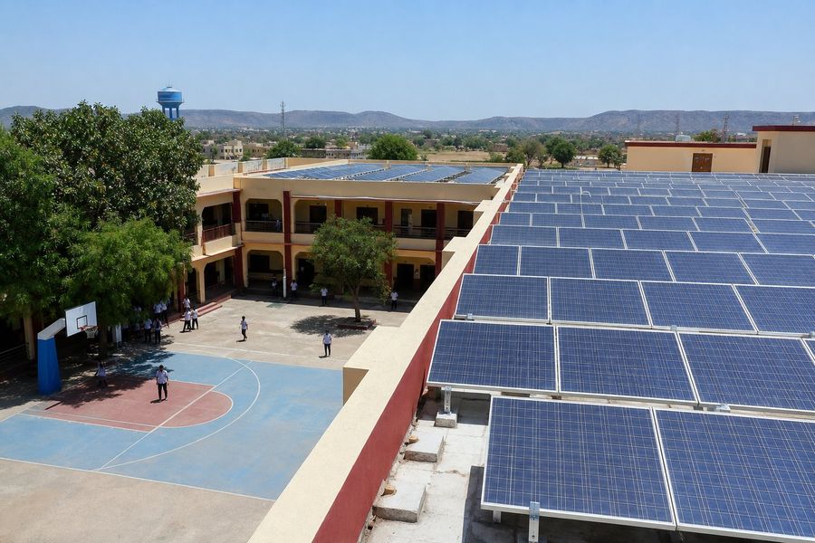 60kW rooftop solar system installed on a school building in Sikar, Rajasthan