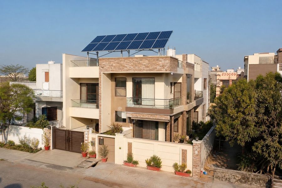 5kW residential rooftop solar system on a villa in Vaishali Nagar, Jaipur